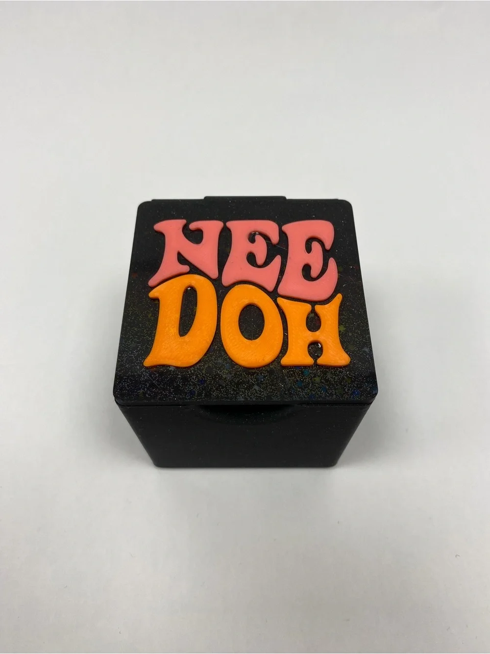 NeeDoh Case Storage Box -Black with Pink & Orange Lettering 3D Printed